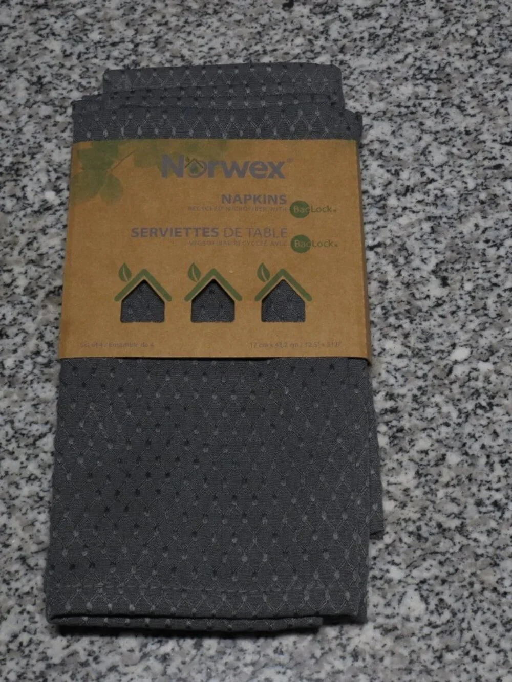 NEW Norwex Napkins Gray Set of 4 Recycled Microfiber with BacLock